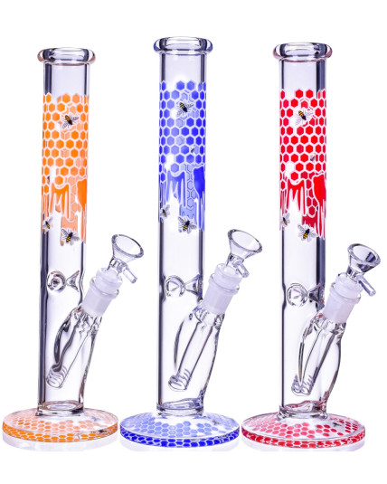 Honeycomb Toffee - 12" Glow In The Dark Honey Bee Straight Bong 