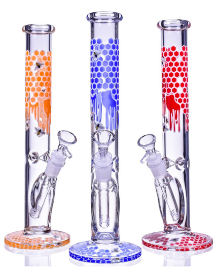 Honeycomb Toffee - 12" Glow In The Dark Honey Bee Straight Bong 