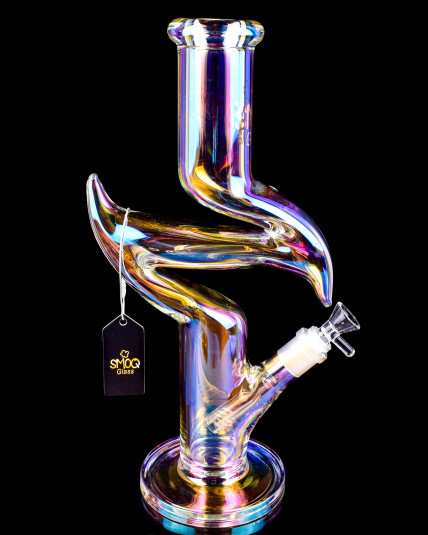 SMOQ Glass -13" Double Horned Thick Glass Bong - Iridiscent 