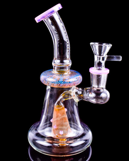 Celestial Glow - Atomic Glass - Fumed Bubble Trap Mini Bong - Pink