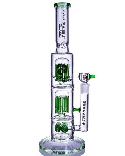 Arctic Surge - Tsunami Glass - 15" Button Double 8 Arm Tree Perc Bong