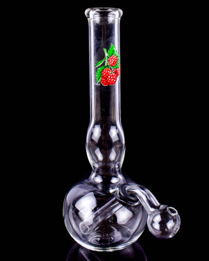 6" Clear Double Bubble Glass Oil Rig w/ Attached Oil Burner Pipe