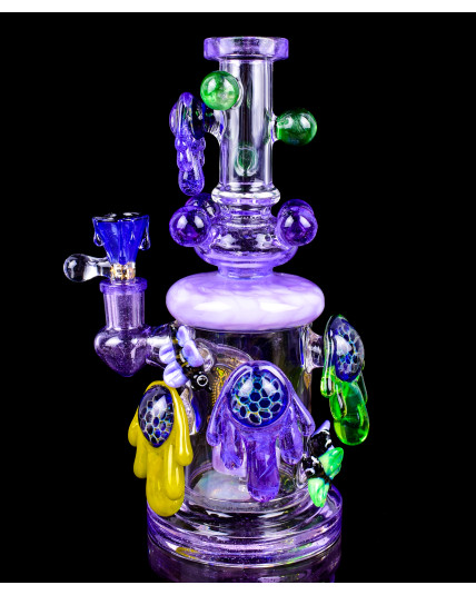 Beehive - Tattoo® Glass - 10" Shower head Honeycomb Colorful Bong - Purple Haze