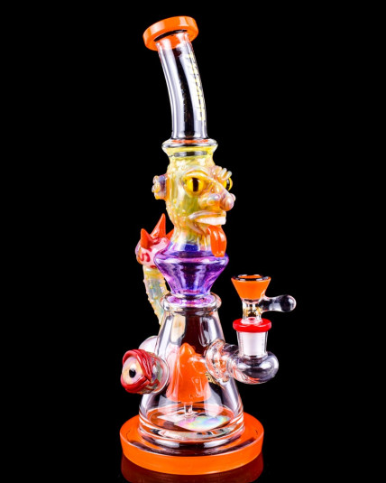 Tattoo Glass 12" Eagle Eyes Monster Face Bong - Orange 