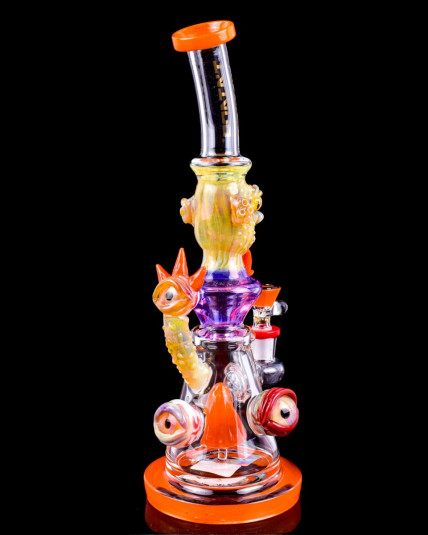 Tattoo Glass 12" Eagle Eyes Monster Face Bong - Orange 