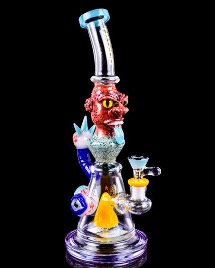 Tattoo Glass 12" Eagle Eyes Monster Face Bong - Aqua