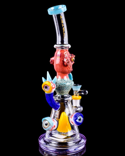 Tattoo Glass 12" Eagle Eyes Monster Face Bong - Aqua