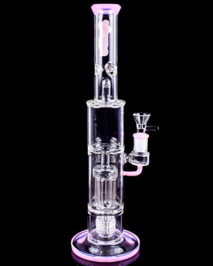 Blush Crystal Double Perc Straight Bong - Milk Pink