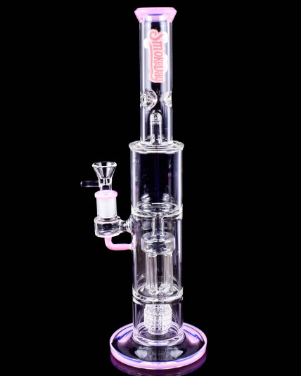 Blush Crystal Double Perc Straight Bong - Milk Pink