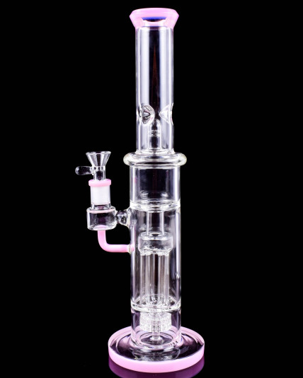 Blush Crystal Double Perc Straight Bong - Milk Pink