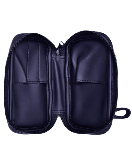 Leather Black Tobacco Pouch Travel Case with Strap Handle Holds 3 Pipes