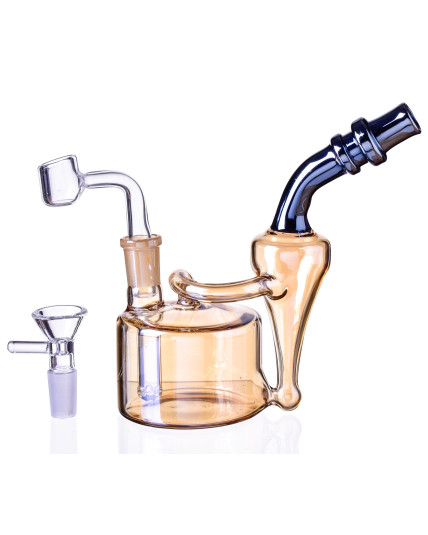 7" Golden Fumed Recycler Dab Rig with Bowl and Banger - Titled Neck