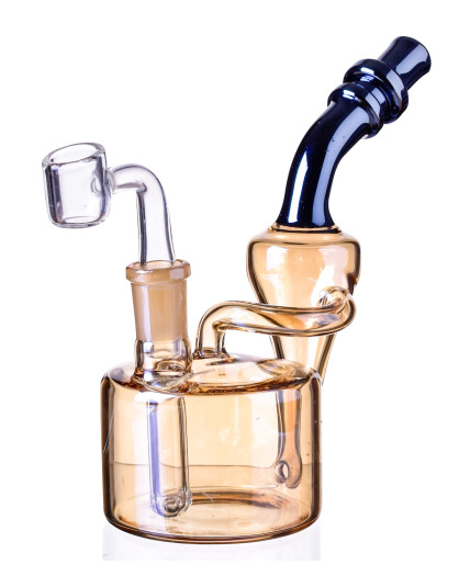 7" Golden Fumed Recycler Dab Rig with Bowl and Banger - Titled Neck