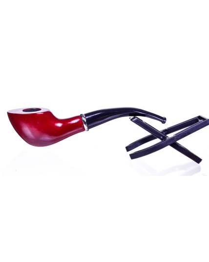 6" Fancy Wooden Pipe w/ Stand - Cherry Finish Mini Bent tip