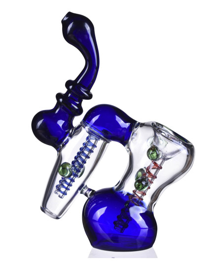7" Double Chamber Glass Bubbler -  Blue