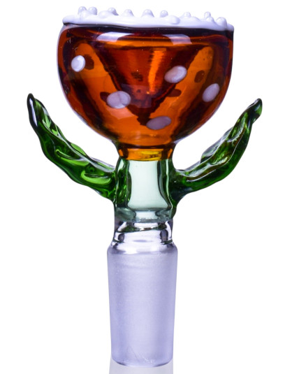 Spotted 14mm Male Dry Herb Bowl - Amber With Leaf
