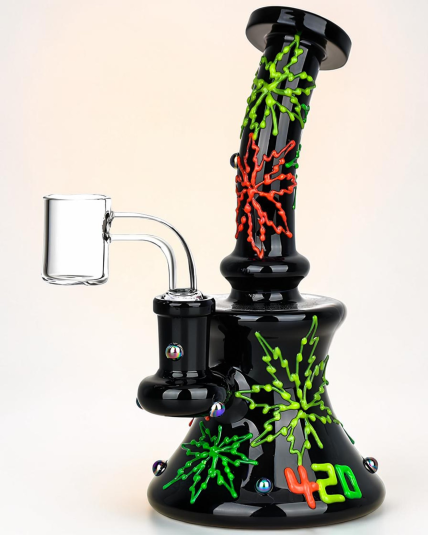 420 Neon Hemp Leaf Glow In The Dark Dab Rig