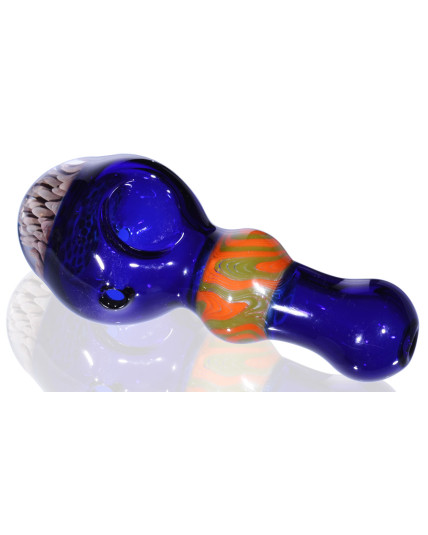 4.5" Flower Head Zig Zag Glass Pipe - Blue