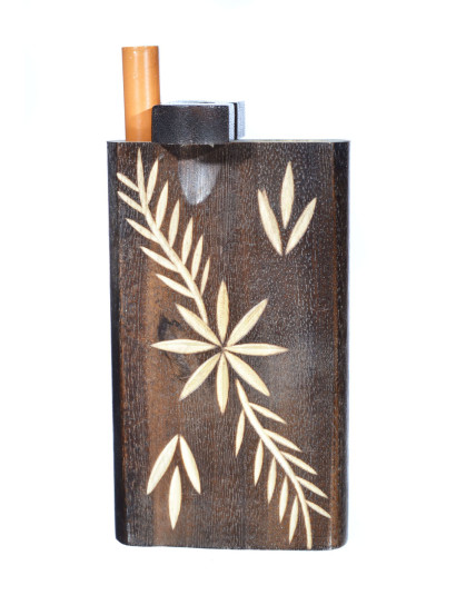 Fancy Wooden Dugout  - Includes Cig Pipe - Dark Brown - Flower Locust