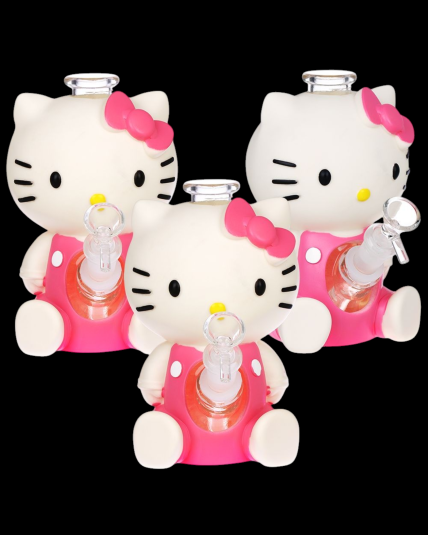 Kawaii Kitty Glass & Vinyl Bong – 3-Piece Set