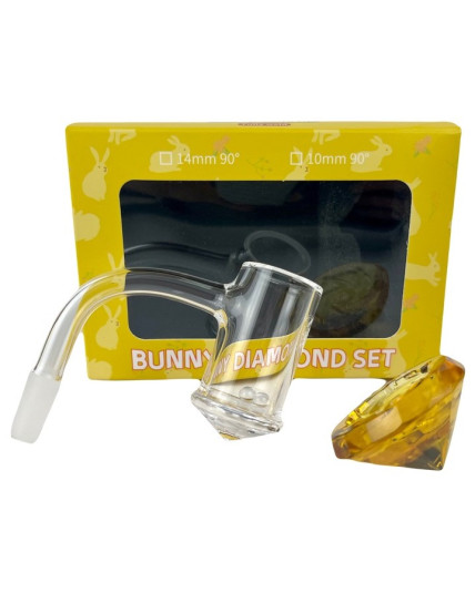 14mm Male Bunny Diamond Set Terp Slurper Banger W/ Pearls & Carb Caps By Bunny Bangers