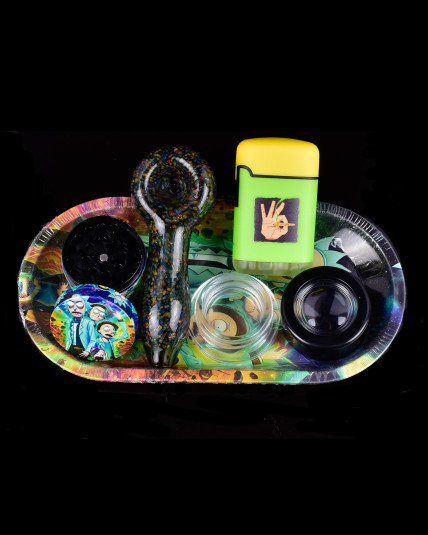 Rick & Morty Glass Pipe Travel Kit – Smoking Set with Tray, Grinder & Case