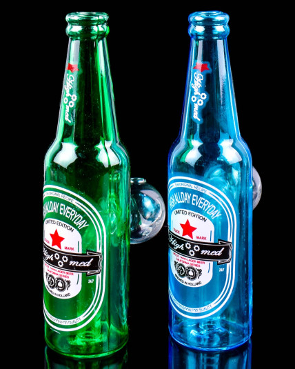 6" Colored Beer Bottle Glass Dab Rig Bong Oil Burner