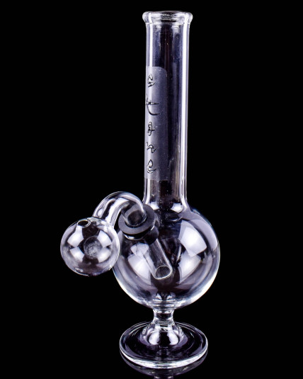 6" Clear Stand Round Beaker Glass Oil Rig w/ Attached Oil Burner Pipe