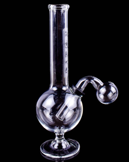 6" Clear Stand Round Beaker Glass Oil Rig w/ Attached Oil Burner Pipe
