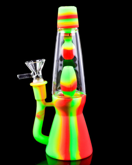 Lava Lamp Inspired Bong - 10" Inline Perc Silicone And Glass Hybrid Bong 