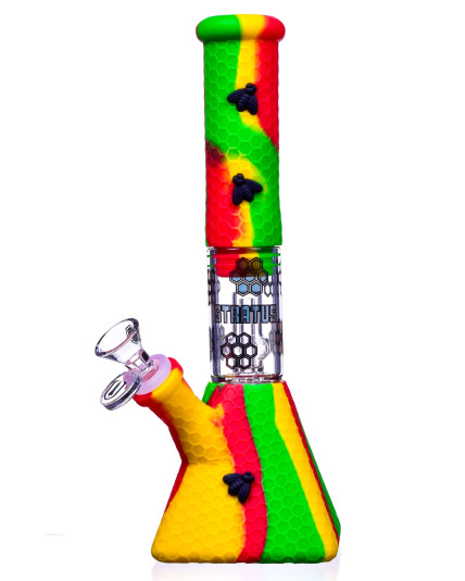 SMOKE PYRAMID - 11" STRATUS PYRAMID SILICONE BONG WITH 19MM DOWN STEM AND 14MM BOWL - RASTA