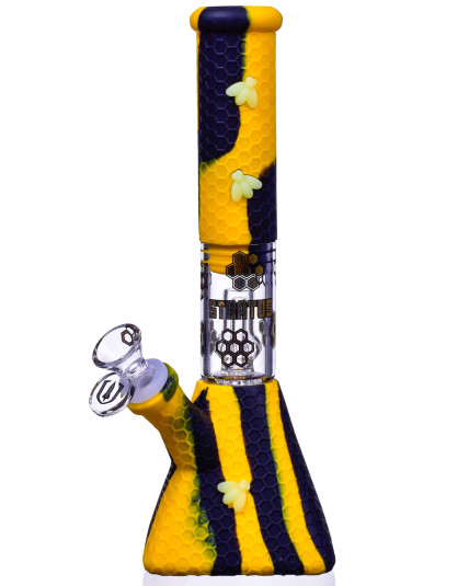 SMOKE PYRAMID - 11" STRATUS PYRAMID SILICONE BONG WITH 19MM DOWN STEM AND 14MM BOWL - Blackish Yellow