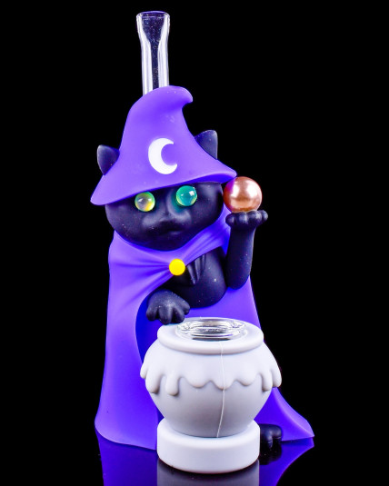Cute Silicone Wizard Cat Bong - Purple