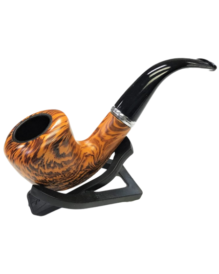 6" Large Tiger Skin Textured Sherlock Wooden Pipe - Tiger Skin