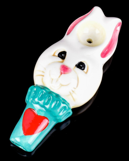 Hoppin' Hearts Bunny White Rabbit Ceramic Pipe
