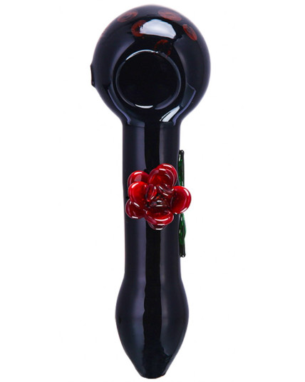 The Black Beauty - 5" Red Rose Glass Hand Pipe