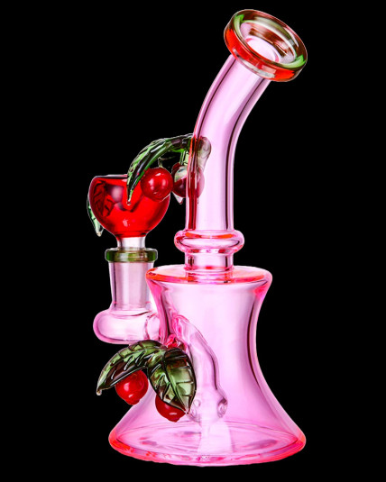 7" Double Cherry Pink Concave Bong w/ Cherry Bowls