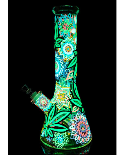 The Orchid - 13" Colorful Floral Design Glow In The Dark Beaker Base Bong by Atomic Glass