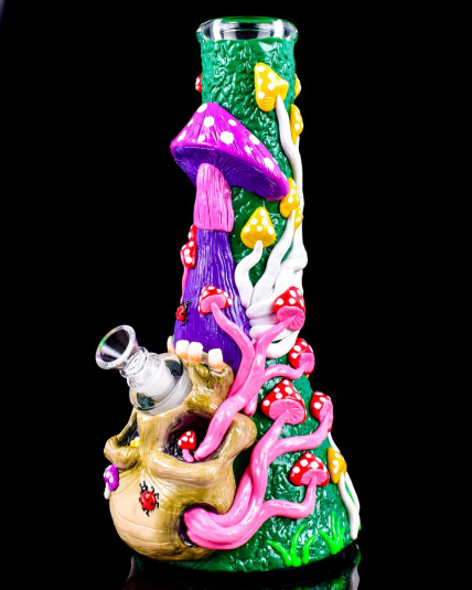 Mushroom Meadow - 13" 3D Alice Mushroom Glow In The Dark Beaker Bong