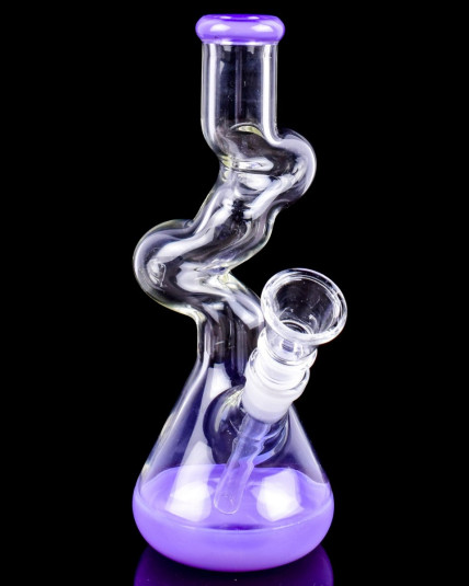 Curved Neck Double Zong Bong Water Pipe - Slime Purple