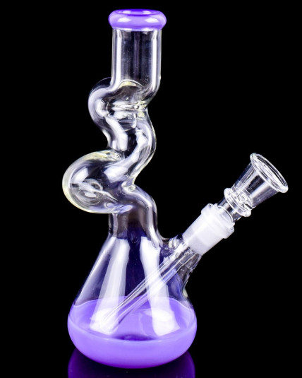 Curved Neck Double Zong Bong Water Pipe - Slime Purple