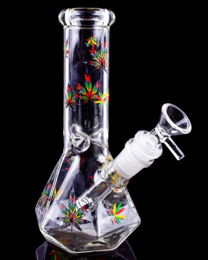 Rainbow Leaf Diamond Beaker Base Bong - Rasta