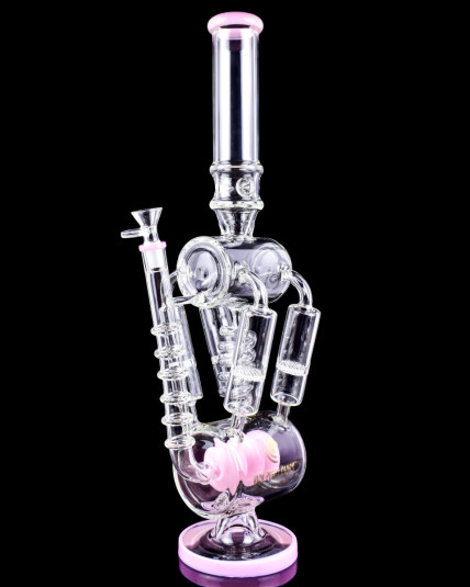 The Tetra - High Point Glass - 18" Barrel Perc And Quad Honeycomb Bong - Milk Pink