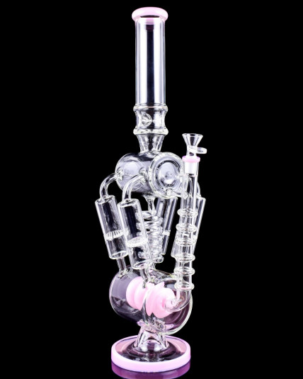The Tetra - High Point Glass - 18" Barrel Perc And Quad Honeycomb Bong - Milk Pink