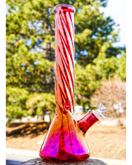 16" Chameleon Twisted Neck Thick Heavy Beaker Base Bong - Shiny Amber