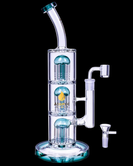 Magical Tower by Atomic Glass 14" Triple Tree Perc Bong/Dab Rig - Teal