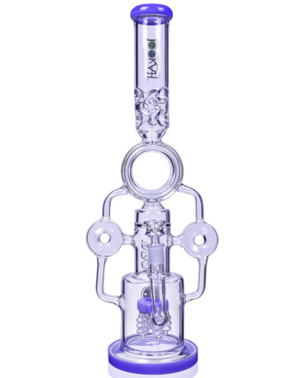 SMOKENATOR - LOOKAH PLATINUM DESIGN SERIES BONG - 20" PLATINUM DONUT RECYCLER BONG WITH SPIRAL PERCS -Milk Purple 