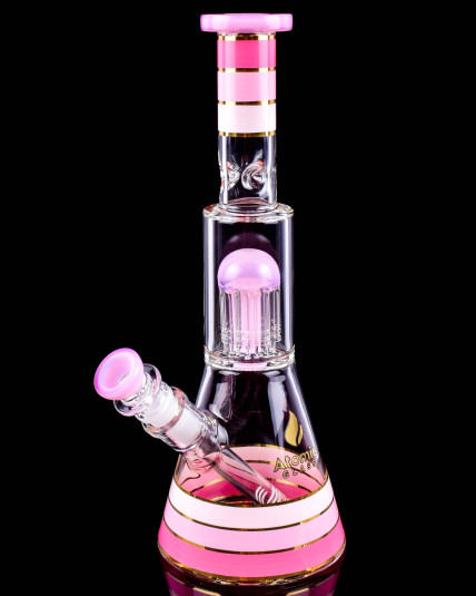 Atomic Glass - 12" Beaker Base Bong with 8-Arm Tree Perc Water Pipe - Pink