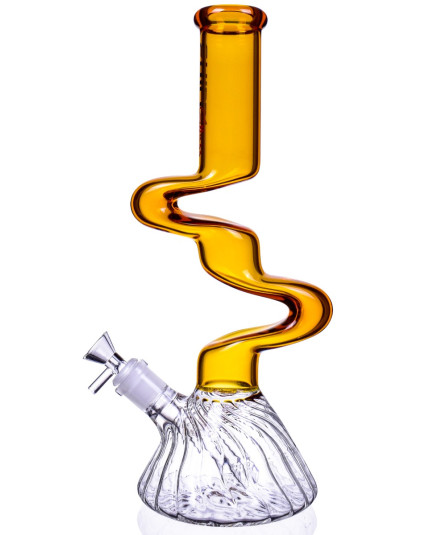 The Intimidator - Chill Glass -14" Double Zong Bong  - Amber