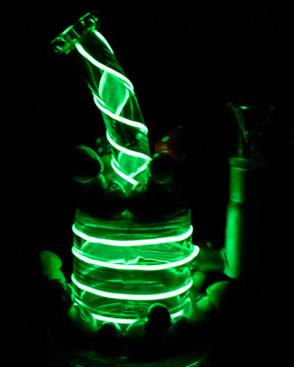 Mushroom Wonderland Glow In The Dark Bong - Nickel Blue